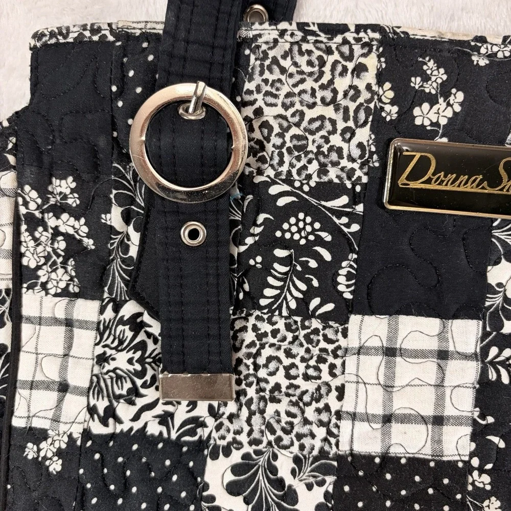 Donna Sharp Quilted Patchwork Handbag Black White Paisley Hot Pink‎ Lining Retro